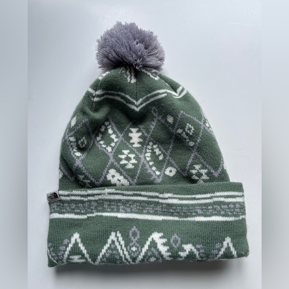 The North Face Green and Gray Patterned Beanie